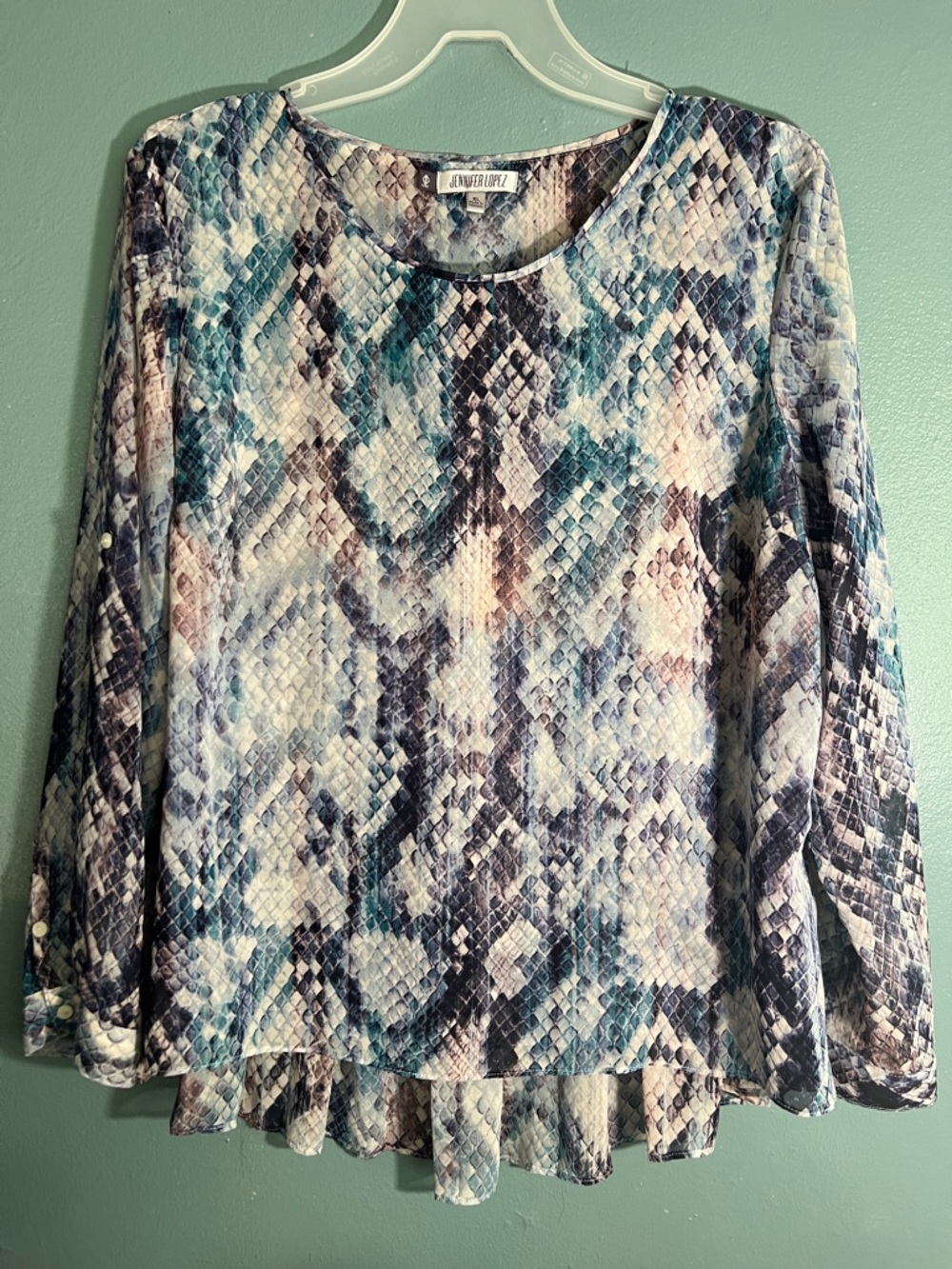 **3 for $12** Jennifer Lopez Teal & Navy Snake-Print Long Sleeve Blouse